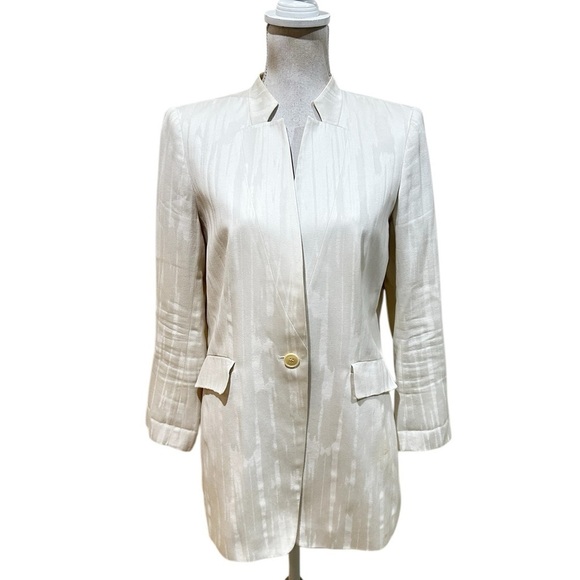 Lafayette New York single button lined stand up collar Cream Blazer size 12 - Picture 1 of 10